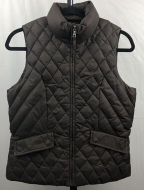 Tommy Hilfiger Puffer Vest Women Petite S Brown Down Feather Fill Jacket Pocket